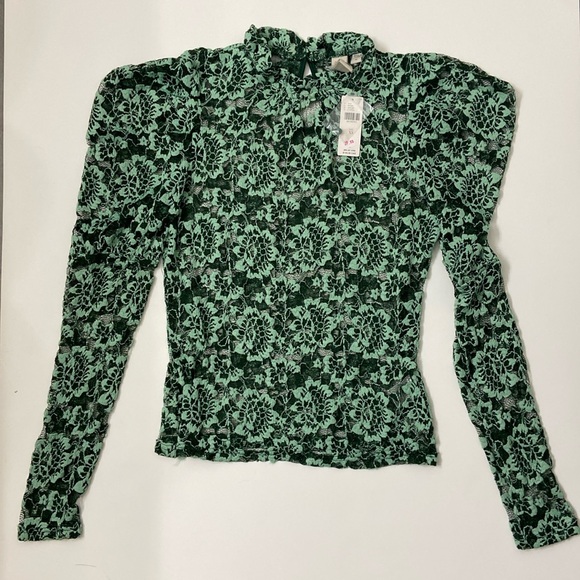 dolan Tops - Anthropology Dolan green Lacey holiday top shirt blouse sz XS NEW